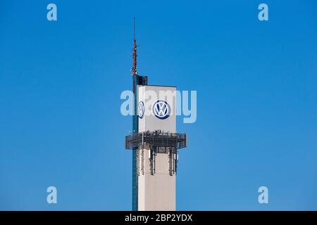 Osnabrueck, Germany May 17th 2020: Symbolic images - 2020 The VW plant in Osnabrueck, Volkswagenwerk, tower with VW logo. | usage worldwide Stock Photo