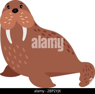 Walrus cartoon animal icon isolated on white background, vector illustration Stock Vector