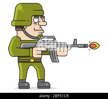 Soldier Shoots From A Machine Gun Vector Illustration On A White Background Stock Vector