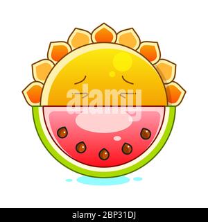 Happy Sun Eating Slice Of Watermelon Vector Summer Stock Vector
