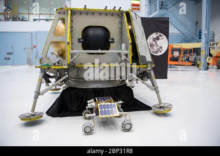 Commercial Lunar Payload Services Announcement  The OrbitBeyond lunar lander is seen, Friday, May 31, 2019, at Goddard Space Flight Center in Md. Astrobotic, Intuitive Machines, and OrbitBeyond have been selected to provide the first lunar landers for the Artemis program's lunar surface exploration.