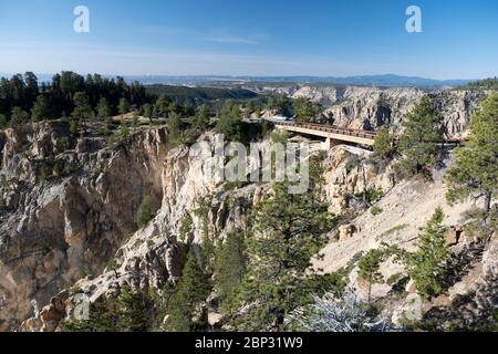 Aerial views of the Hells Backbone highway bridge near Escalante, Utah Stock Photo