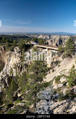 Aerial views of the Hells Backbone highway bridge near Escalante, Utah Stock Photo