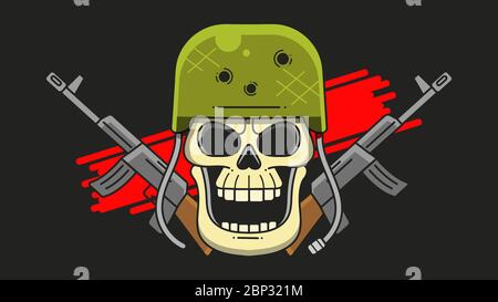 Skull Military Helmet. The Illustration On The Theme Of The Army On A Dark Background. Stock Vector