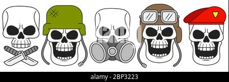 Set Of Hand Drawing Skulls Wearing Various Of Motorcycle Helmet Stock Vector