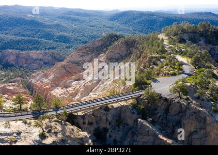 Aerial views of the Hells Backbone highway bridge near Escalante, Utah Stock Photo