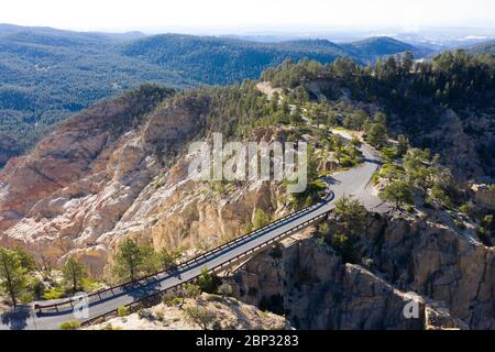 Aerial views of the Hells Backbone highway bridge near Escalante, Utah Stock Photo