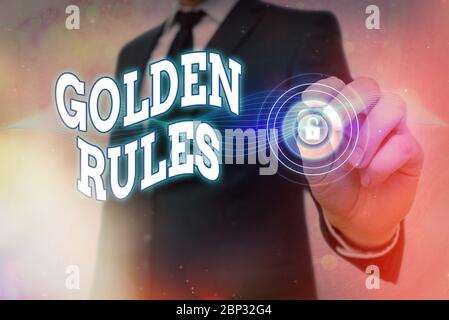 Handwriting text Golden Rules. Conceptual photo Basic principle that should be followed Important Principle Stock Photo