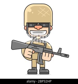Illustration Of An American Soldier Military Serviceman Looking Forward, Vector Illustration On White Background Stock Vector