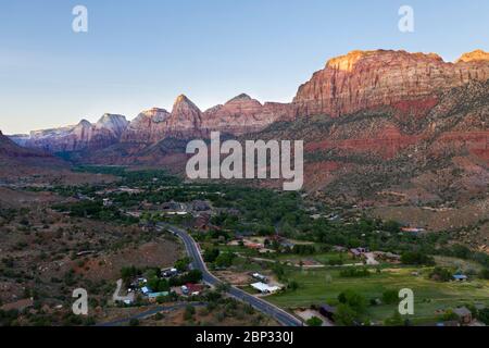 Late afternoon light falls on the valley location of Springdale, Utah near Zion National Park Stock Photo