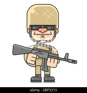 Soldier In Uniform With Weapons Vector Illustration On A White Background Stock Vector
