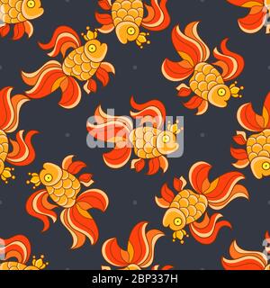 Seamless Goldfish Pattern Is Suitable For Textiles, Fabric, Printing On Leaflets Vector Illustration. Excellent Creative Illustration Stock Vector