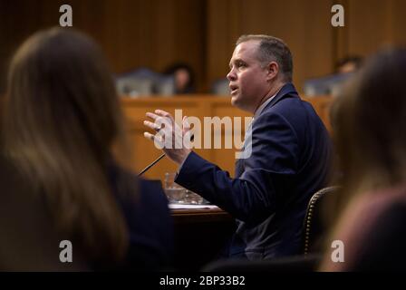 Senate Hearing “Moon to Mars- NASA’s Plans for Deep Space Exploration'  NASA Administrator Jim Bridenstine testifies before the Senate Committee on Commerce, Science, and Transportation during a hearing titled, “Moon to Mars: NASA’s Plans for Deep Space Exploration,” Wednesday, July 17, 2019, at the Hart Senate Office Building in Washington. Stock Photo