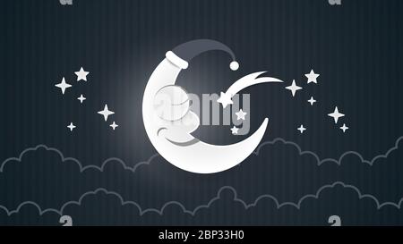 Vector Realistic Moon Smiling Moon Wishing Good Night. Eps10 Nice Background Stock Vector
