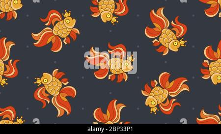 Seamless Pattern With Fish In Sea Background. Cute Illustration Of Marine Life. Stock Vector