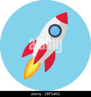 Rocket ship with fire icon flat isolated on white vector Stock Vector