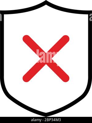 Shield vector icon with cross symbol, concept security sign protection, sign illustration isolated on white Stock Vector