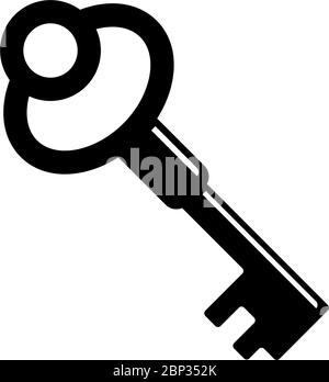 Medieval Antique Old Key, Unlock Tool. Flat Vector Icon illustration. Simple black symbol on white background. Medieval Antique Old Key, Unlock Tool s Stock Vector
