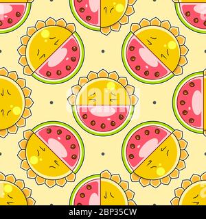 Fruity Seamless Vector Pattern Paint Textured Watermelon Pieces. Nice Background Stock Vector