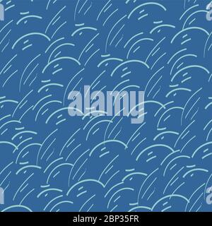 Seamless pattern. Light blue curved arched lines chaotically on a blue background. Stock Vector