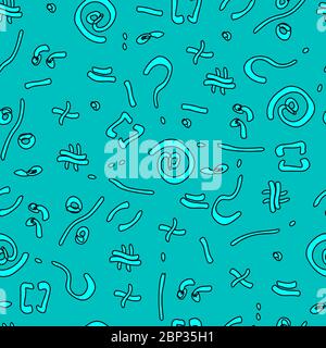 spelling of cyan color I have a black stroke on a mint background, a question mark, plus, equal, percentage, quotation marks, staples, dashes, periods Stock Vector