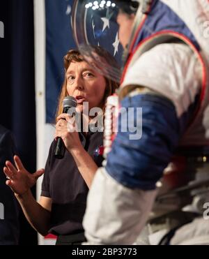 A spacesuit prototype is seen during a demonstration at Axiom Space's ...
