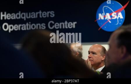NASA Leadership and Members of Congress watch First All-Woman Spacewalk  Rep. Robert Aderholt, R-Ala., is seen as he watches the beginning of the first all-woman spacewalk on Friday, Oct. 18, 2019, from the Space Operations Center at NASA Headquarters in Washington. The first all-woman spacewalk in history began at 7:38am EDT with NASA astronauts Christina Koch and Jessica Meir venturing outside the International Space Station to replace a failed battery charge-discharge unit. This is the fourth spacewalk for Koch and Meir’s first. Stock Photo