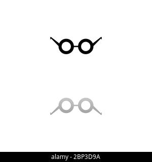Glasses. Black symbol on white background. Simple illustration. Flat Vector Icon. Mirror Reflection Shadow. Can be used in logo, web, mobile and UI UX Stock Vector