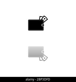 Wallet. Black symbol on white background. Simple illustration. Flat Vector Icon. Mirror Reflection Shadow. Can be used in logo, web, mobile and UI UX Stock Vector