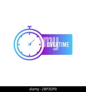 Stopwatch . stop watch timer with word 'Overtime' flat vector icon for apps and websites Stock Vector