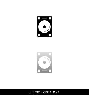 Hard drive. Black symbol on white background. Simple illustration. Flat Vector Icon. Mirror Reflection Shadow. Can be used in logo, web, mobile and UI Stock Vector