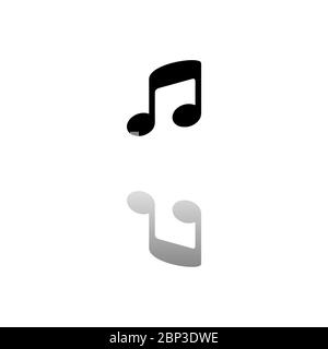 Music. Black symbol on white background. Simple illustration. Flat Vector Icon. Mirror Reflection Shadow. Can be used in logo, web, mobile and UI UX p Stock Vector