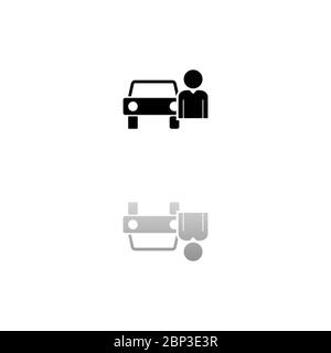 Driver. Black symbol on white background. Simple illustration. Flat Vector Icon. Mirror Reflection Shadow. Can be used in logo, web, mobile and UI UX Stock Vector