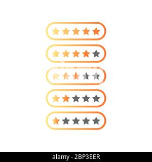 Five stars ratings web 2.0 button. Yellow and gray shapes with shadow and reflection on white Stock Vector