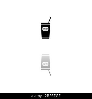Disposable soda cup. Black symbol on white background. Simple illustration. Flat Vector Icon. Mirror Reflection Shadow. Can be used in logo, web, mobi Stock Vector