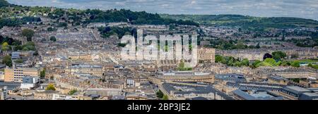 Panoramic view of Bath Cityscape with no pollution from Alexandra Park, Bath, Somerset, UK on 16 May 2020 Stock Photo