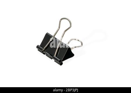 black stationery paper clip isolated on white background Stock Photo