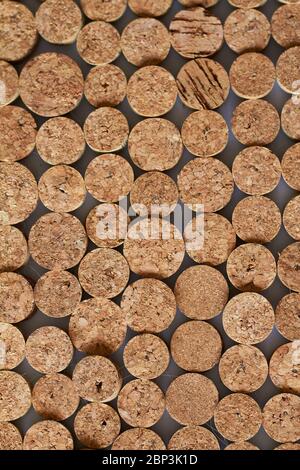 Close-up of homemade chopped wine cork note board, selective focus Stock Photo