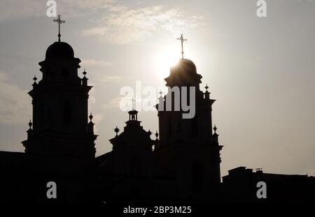 Silhouette of the Cathedral of the blessed Name of the blessed virgin Mary in Minsk. Stock Photo