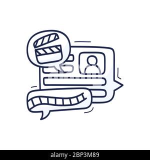 Talk about movie and film vector illustration. Doodle chat icons and elements of the film industry. Stock Vector