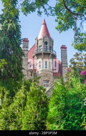 Craigdarroch Castle in Victoria, British Columbia, Canada. Built by wealthy coal baron, Robert Dunsmuir, it is an example of Victorian architecture. Stock Photo