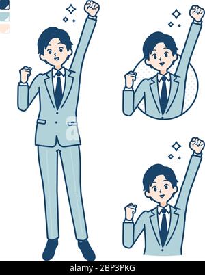 A young Businessman in a suit with fist pump images. It's vector art so it's easy to edit. Stock Vector