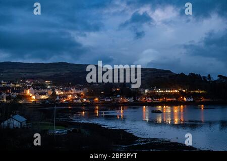 Portree, the capital of the Isle of Skye in spring at dusk Stock Photo