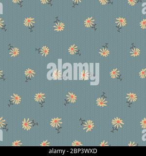 simple wildflowers seamless vector pattern on blue Stock Vector
