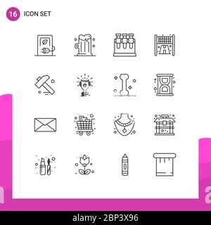 Pack of 16 creative Outlines of award, hammer, chemistry, construction, line Editable Vector Design Elements Stock Vector