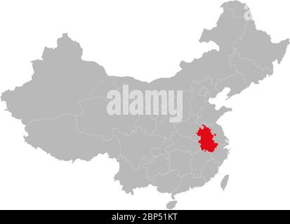 Anhui province highlighted on china map. Gray background. Stock Vector