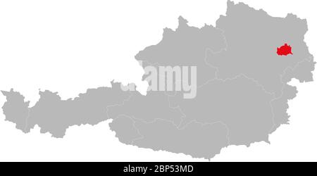 Vienna province highlighted on Austria map. Light gray background. Stock Vector