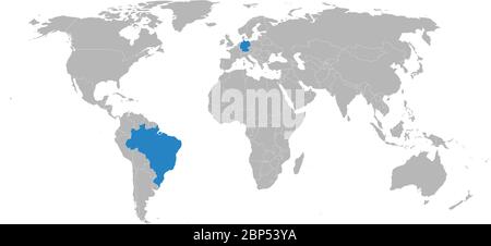 Germany, brazil countries isolated on world map. Light gray background. Business concepts and backgrounds. Stock Vector