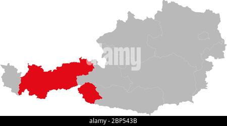 Tyrol province highlighted on Austria map. Light gray background. Stock Vector