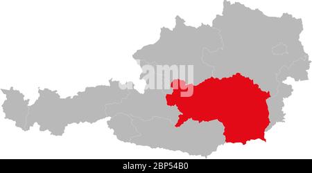 Styria province highlighted on Austria map. Light gray background. Stock Vector